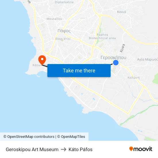 Geroskipou Art Museum to Káto Páfos map