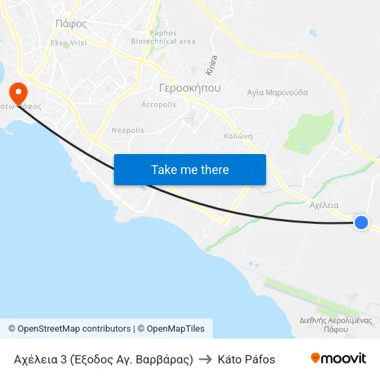 Αχέλεια 3 (Έξοδος Αγ. Βαρβάρας) to Káto Páfos map
