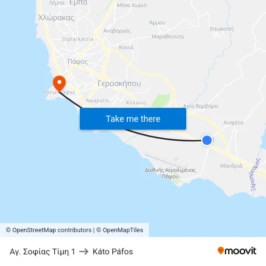 Αγ. Σοφίας Τίμη 1 to Káto Páfos map