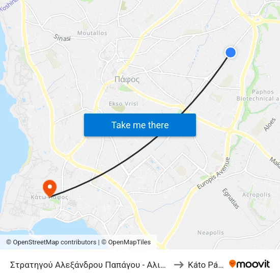 Στρατηγού Αλεξάνδρου Παπάγου - Αλιάκμονος to Káto Páfos map