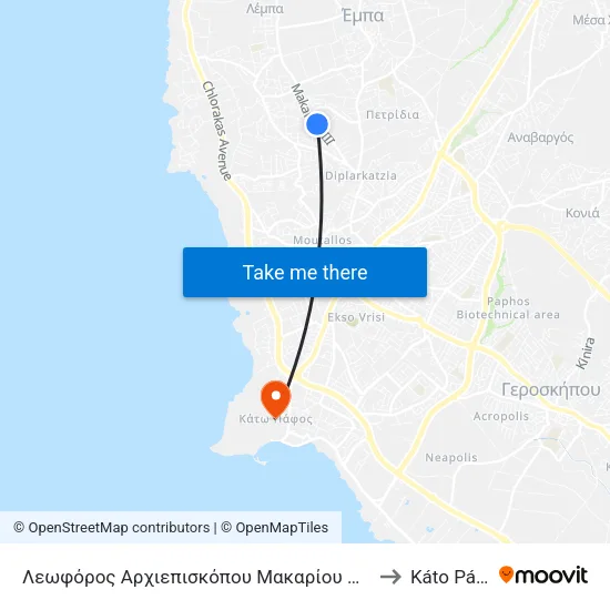 Λεωφόρος Αρχιεπισκόπου Μακαρίου Χλωρ. 10 to Káto Páfos map