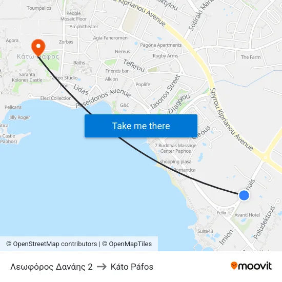 Λεωφόρος Δανάης 2 to Káto Páfos map