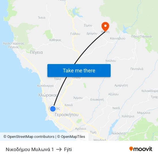 Νικοδήμου Μυλωνά 1 to Fýti map