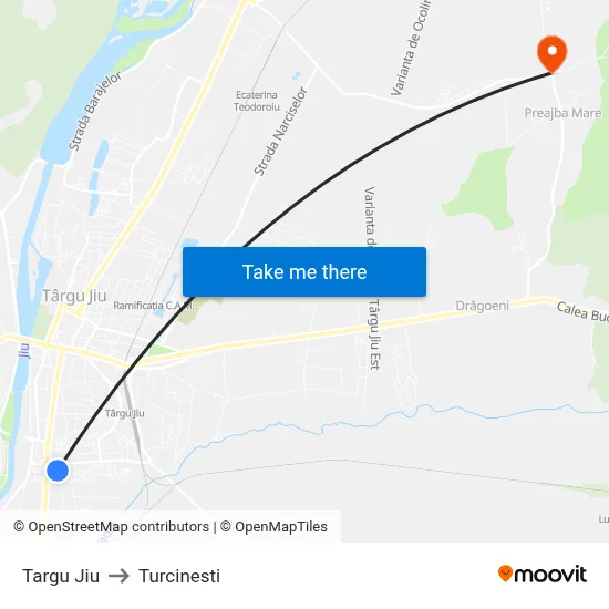 Targu Jiu to Turcinesti map
