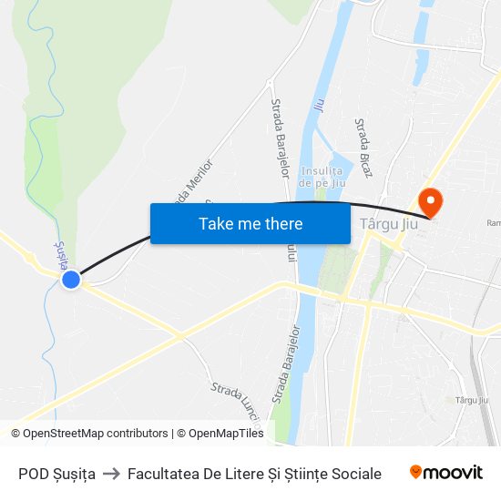 POD Șușița to Facultatea De Litere Și Științe Sociale map