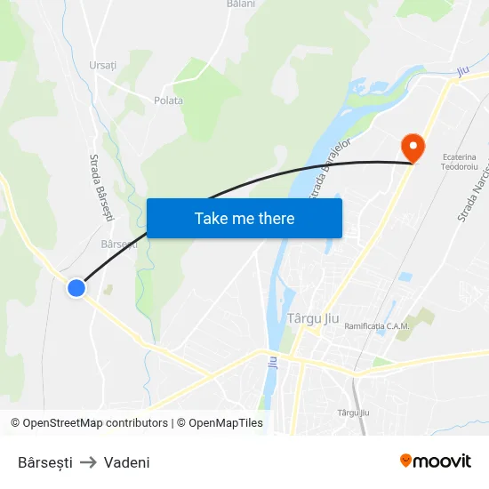 Bârsești to Vadeni map