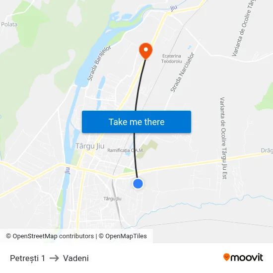 Petrești 1 to Vadeni map