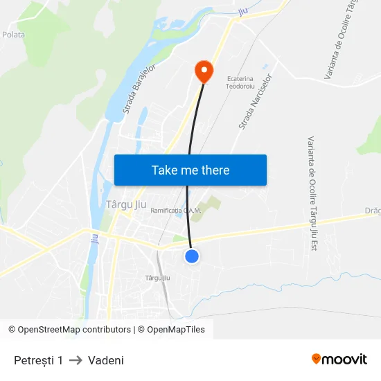 Petrești 1 to Vadeni map