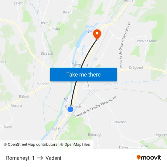 Romanești 1 to Vadeni map