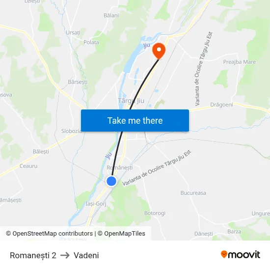 Romanești 2 to Vadeni map