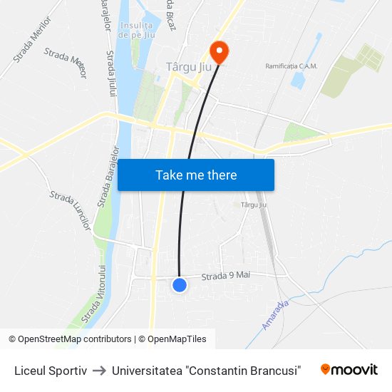 Liceul Sportiv to Universitatea "Constantin Brancusi" map