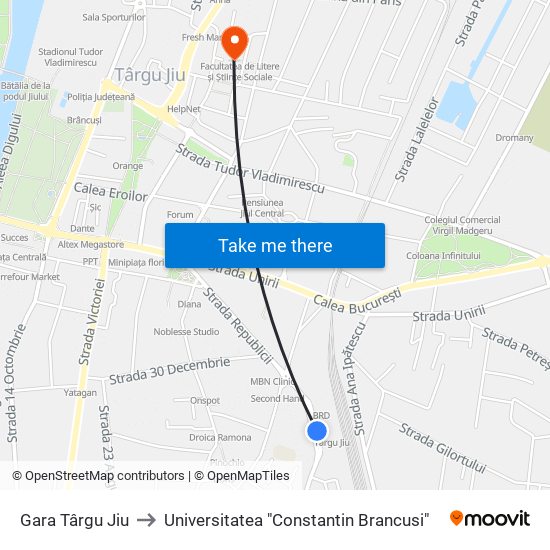 Gara Târgu Jiu to Universitatea "Constantin Brancusi" map