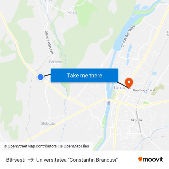 Bârsești to Universitatea "Constantin Brancusi" map