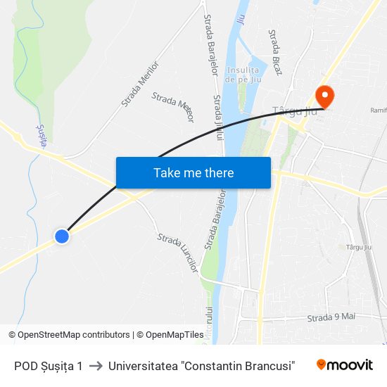 POD Șușița 1 to Universitatea "Constantin Brancusi" map