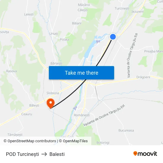 POD Turcinești to Balesti map