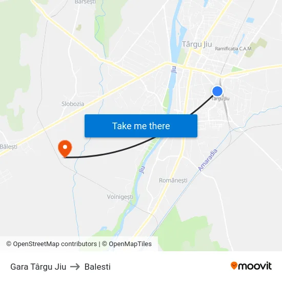 Gara Târgu Jiu to Balesti map