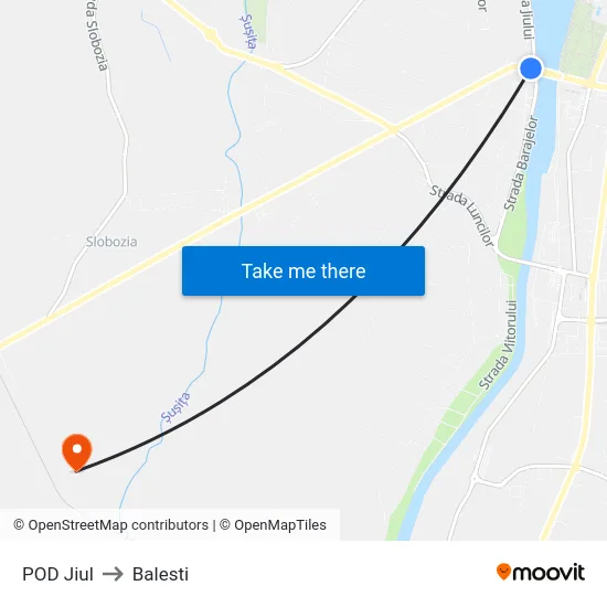POD Jiul to Balesti map