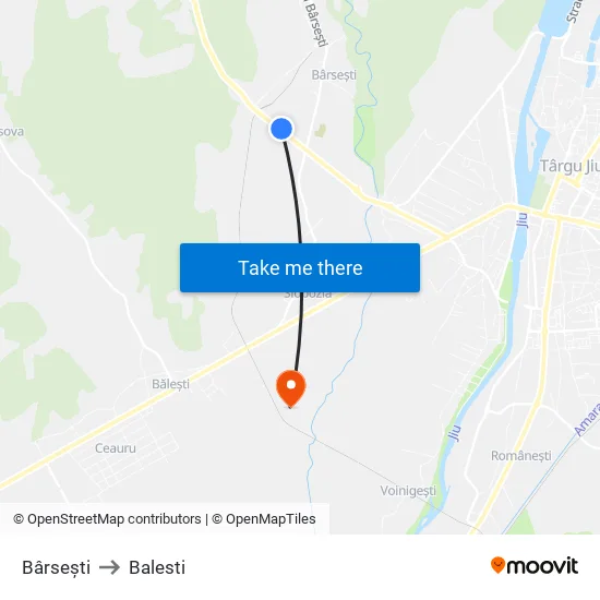 Bârsești to Balesti map