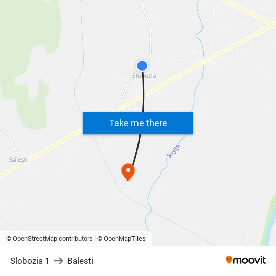Slobozia 1 to Balesti map