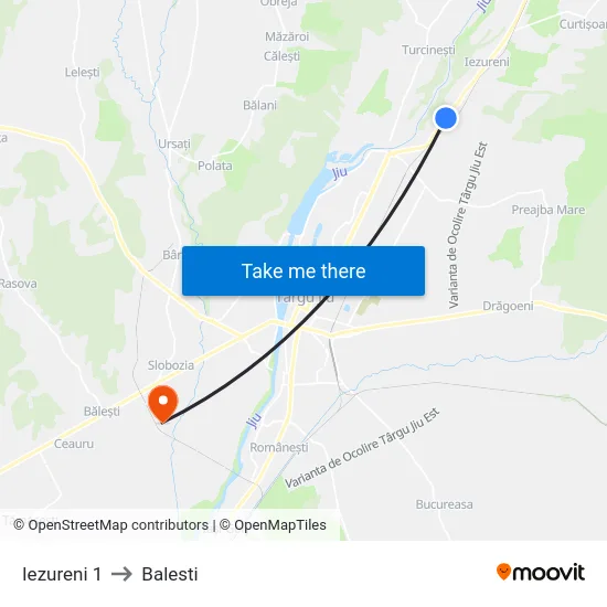 Iezureni 1 to Balesti map