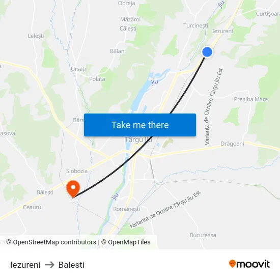 Iezureni to Balesti map