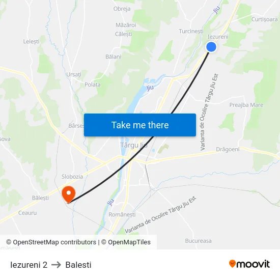 Iezureni 2 to Balesti map