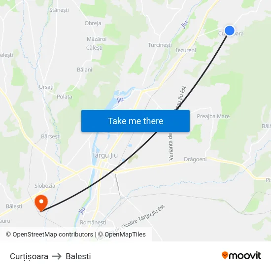 Curțișoara to Balesti map