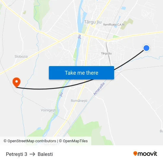 Petrești 3 to Balesti map