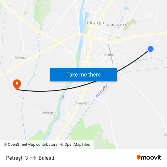 Petrești 3 to Balesti map