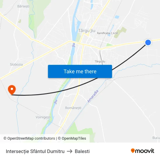 Intersecție Sfântul Dumitru to Balesti map