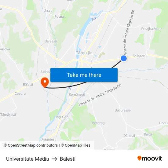 Universitate Mediu to Balesti map