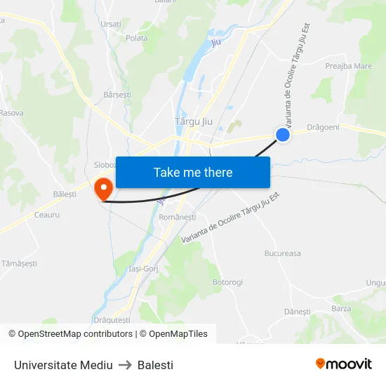 Universitate Mediu to Balesti map