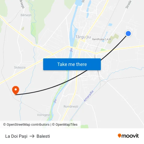 La Doi Pași to Balesti map
