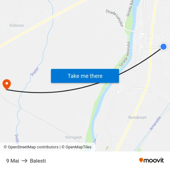 9 Mai to Balesti map