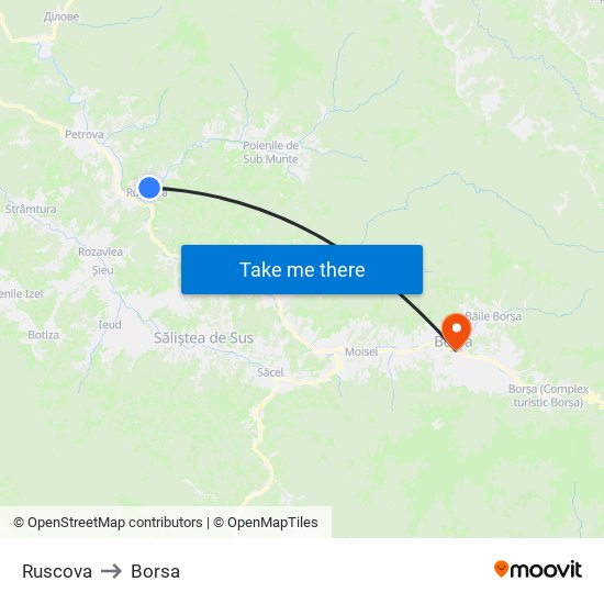 Ruscova to Borsa map