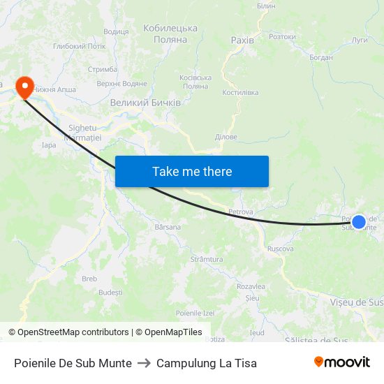 Poienile De Sub Munte to Campulung La Tisa map