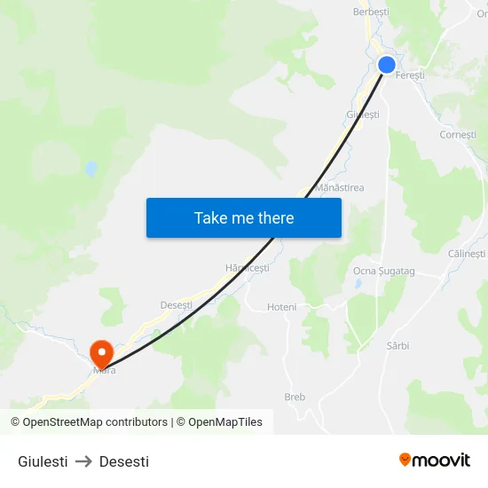 Giulesti to Desesti map