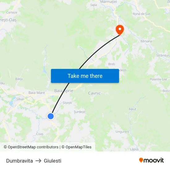 Dumbravita to Giulesti map