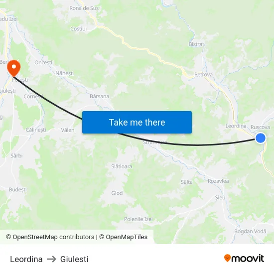 Leordina to Giulesti map