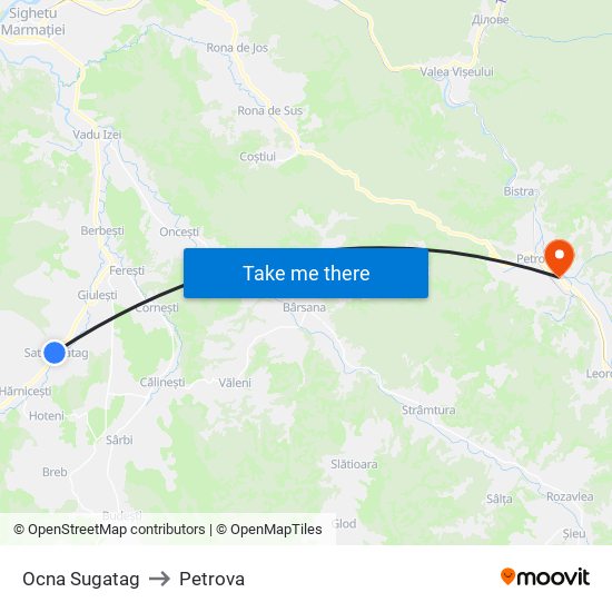 Ocna Sugatag to Petrova map