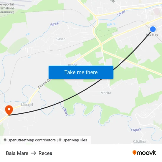 Baia Mare to Recea map