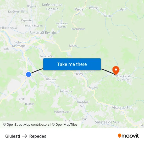 Giulesti to Repedea map