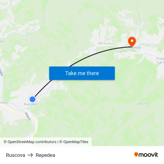 Ruscova to Repedea map