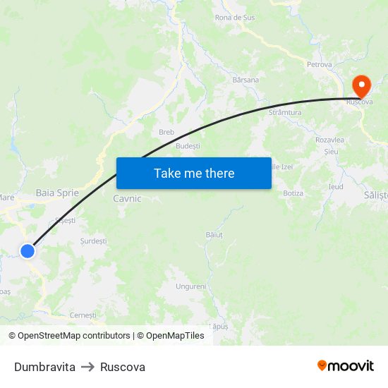Dumbravita to Ruscova map