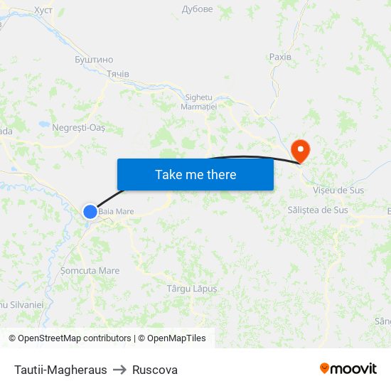 Tautii-Magheraus to Ruscova map