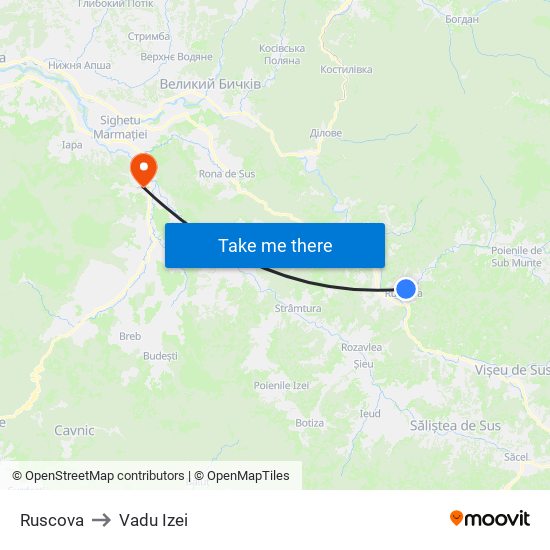 Ruscova to Vadu Izei map