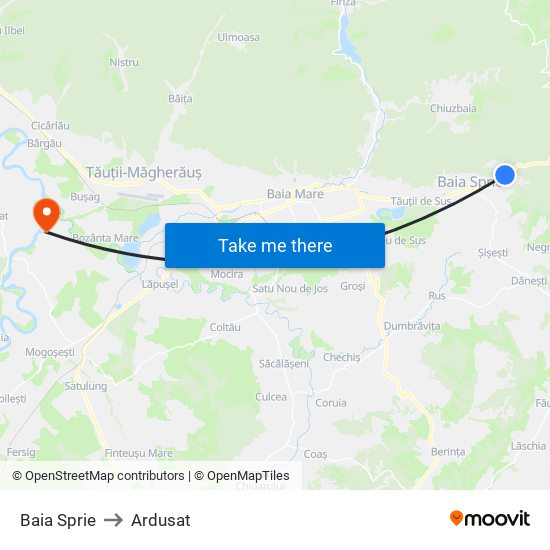 Baia Sprie to Ardusat map
