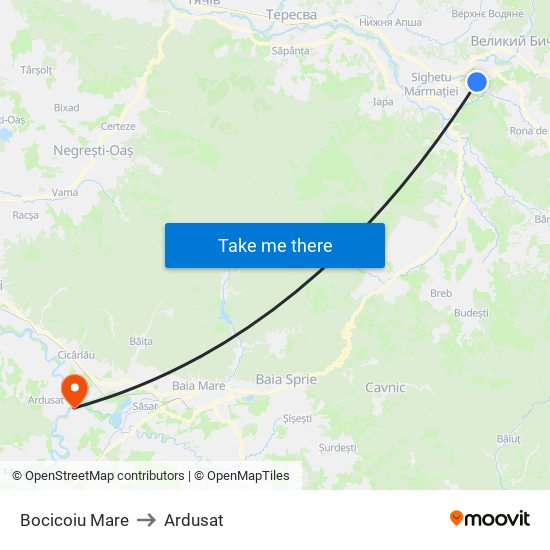 Bocicoiu Mare to Ardusat map