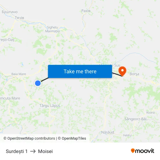 Surdești 1 to Moisei map