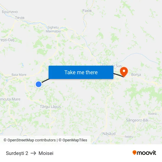 Surdești 2 to Moisei map